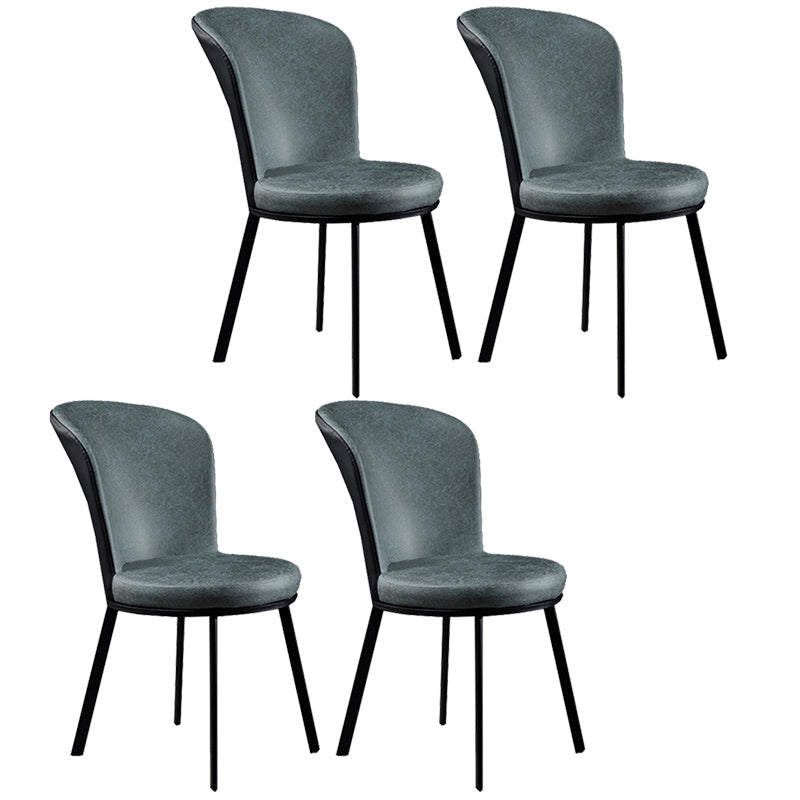 Glam Style Upholstered Armless Side Chair Metal 4 Black Finish Legs Solid Back Chairs