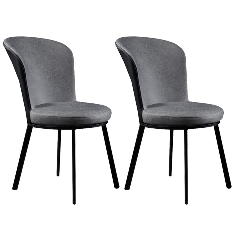 Glam Style Upholstered Armless Side Chair Metal 4 Black Finish Legs Solid Back Chairs