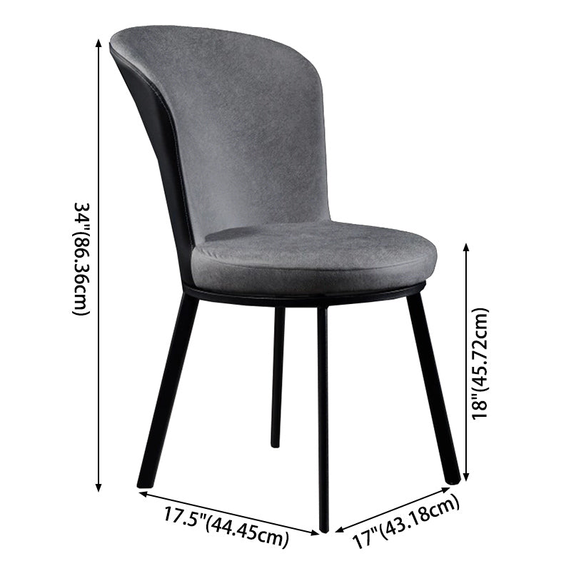 Glam Style Upholstered Armless Side Chair Metal 4 Black Finish Legs Solid Back Chairs