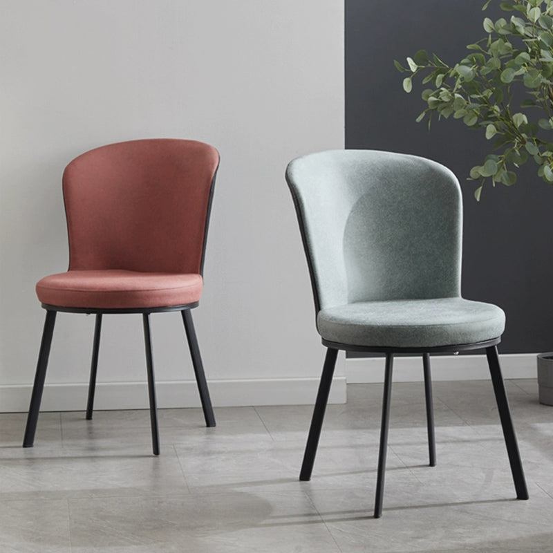 Glam Style Upholstered Armless Side Chair Metal 4 Black Finish Legs Solid Back Chairs