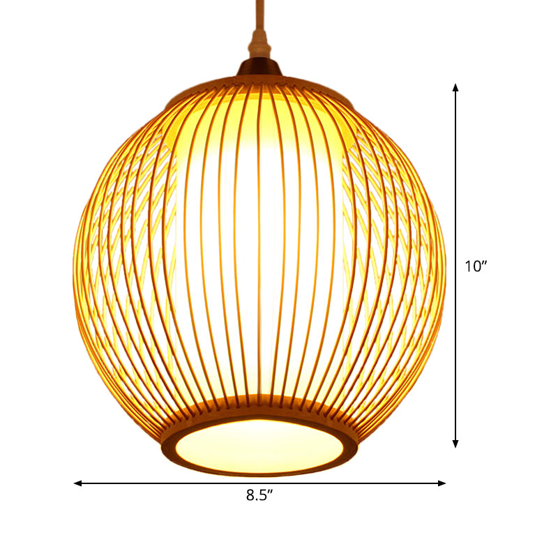 Chinese 1 Head Pendant Lighting Beige Lantern Ceiling Hanging Light with Bamboo Shade