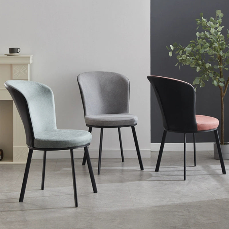 Glam Style Upholstered Armless Side Chair Metal 4 Black Finish Legs Solid Back Chairs