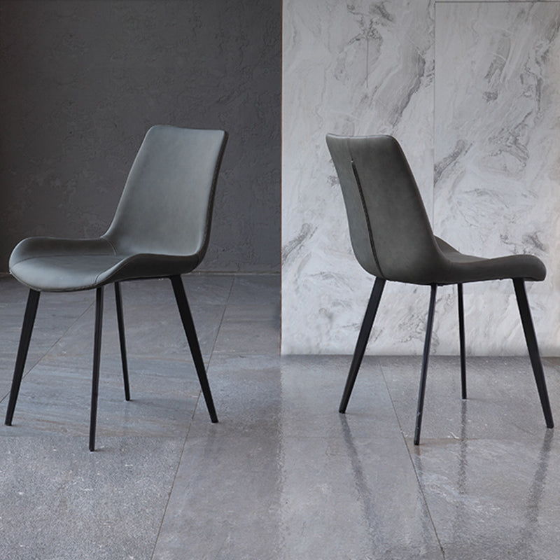 Metal Modern Dining Room Chair Metallic Finish Solid Back Dining Chair