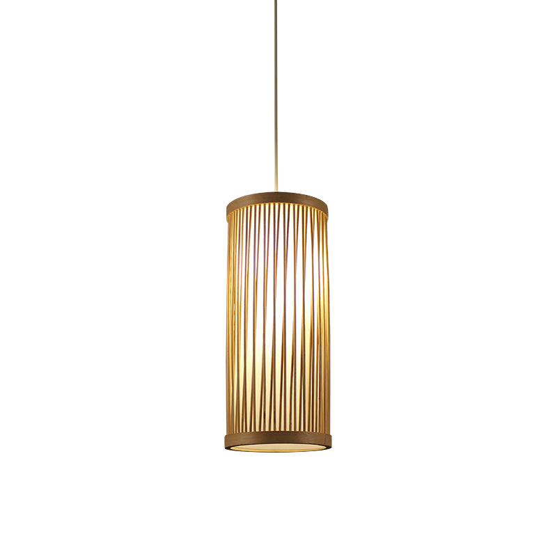 Cylindrical Ceiling Light Japanese Bamboo 1 Head Wood Suspended Lighting Fixture