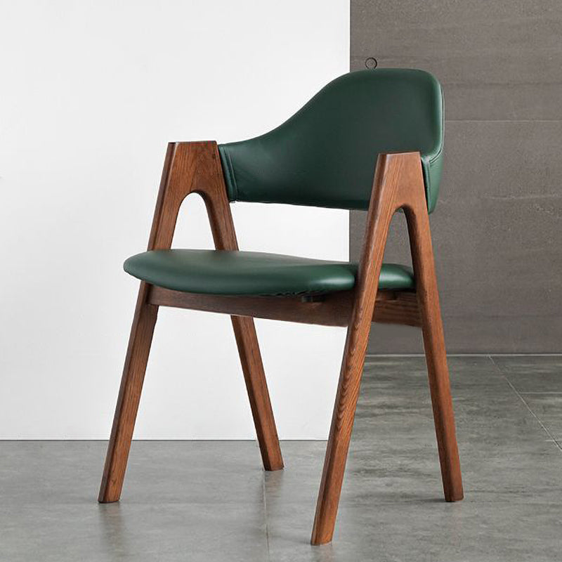 Glam Style Wood Dining Side Chair Faux Leather Open Back Arm Chairs for Home Use