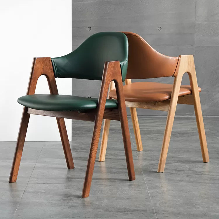 Glam Style Wood Dining Side Chair Faux Leather Open Back Arm Chairs for Home Use