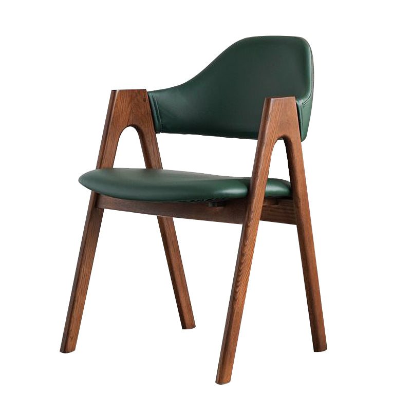 Glam Style Wood Dining Side Chair Faux Leather Open Back Arm Chairs for Home Use