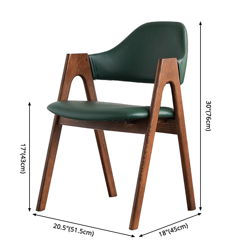 Glam Style Wood Dining Side Chair Faux Leather Open Back Arm Chairs for Home Use