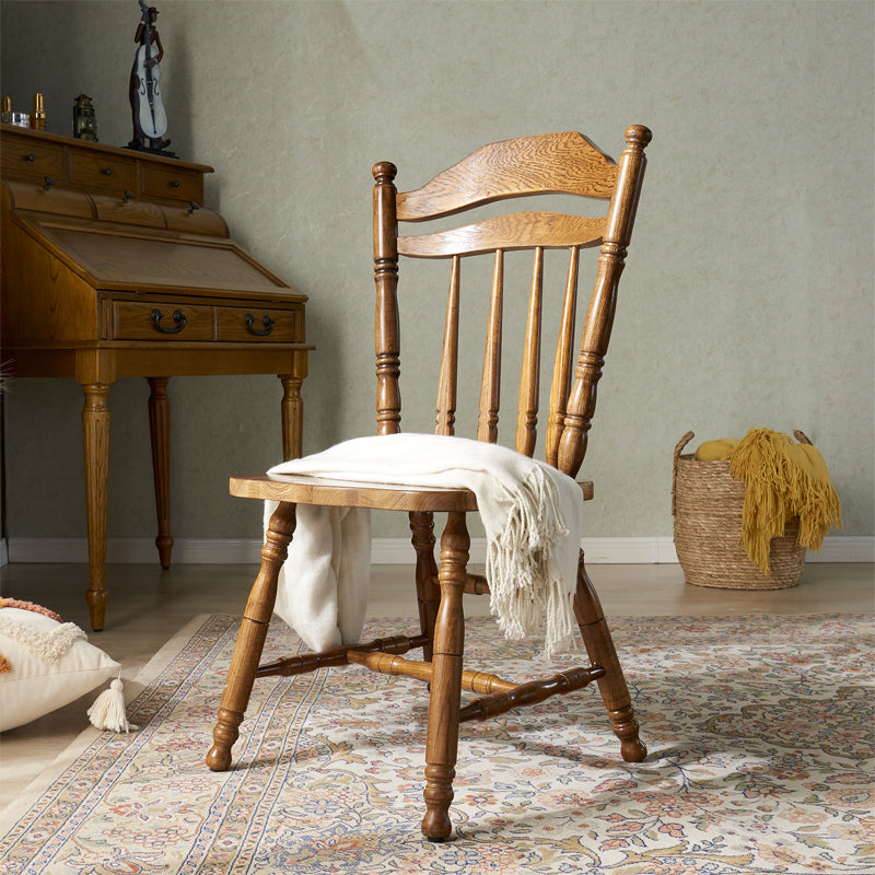 Country Solid Wood Square Dining Chair Slat Back Dining Side Armless Chair