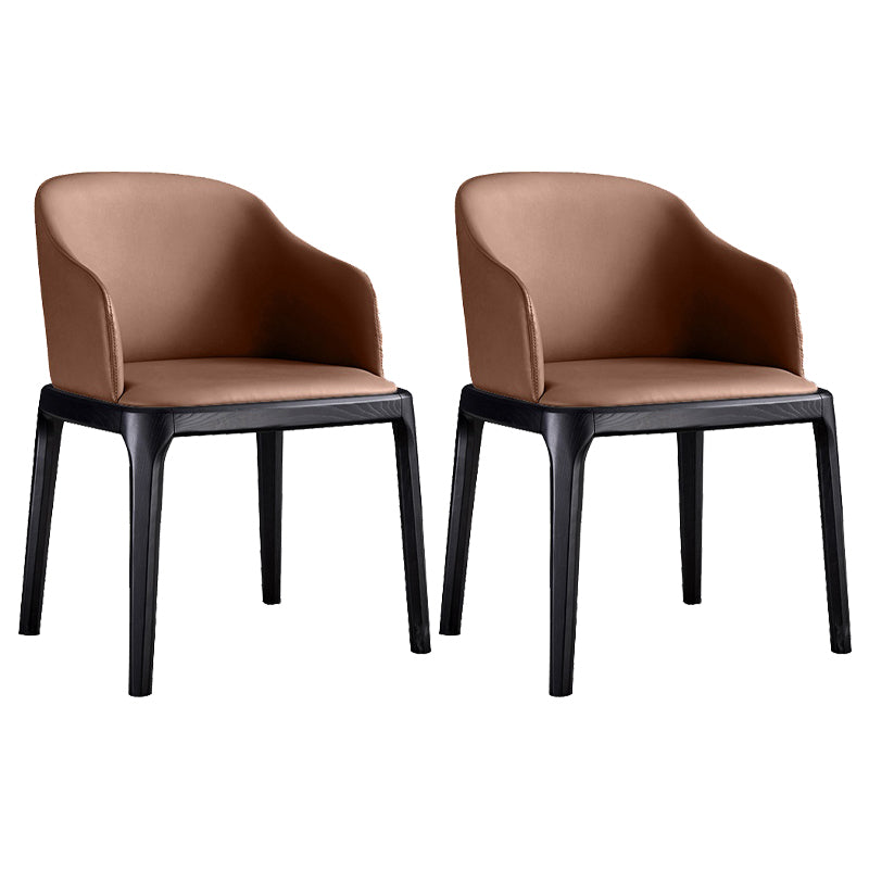 Contemporary Style Leather Chair Arm Parsons Chair with Wooden Legs for Kitchen