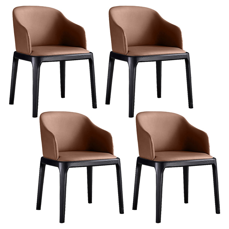 Contemporary Style Leather Chair Arm Parsons Chair with Wooden Legs for Kitchen
