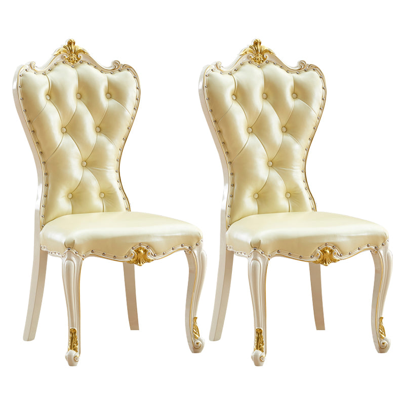 European style Birch Leather Side chair Light color Parsons Dining Chair