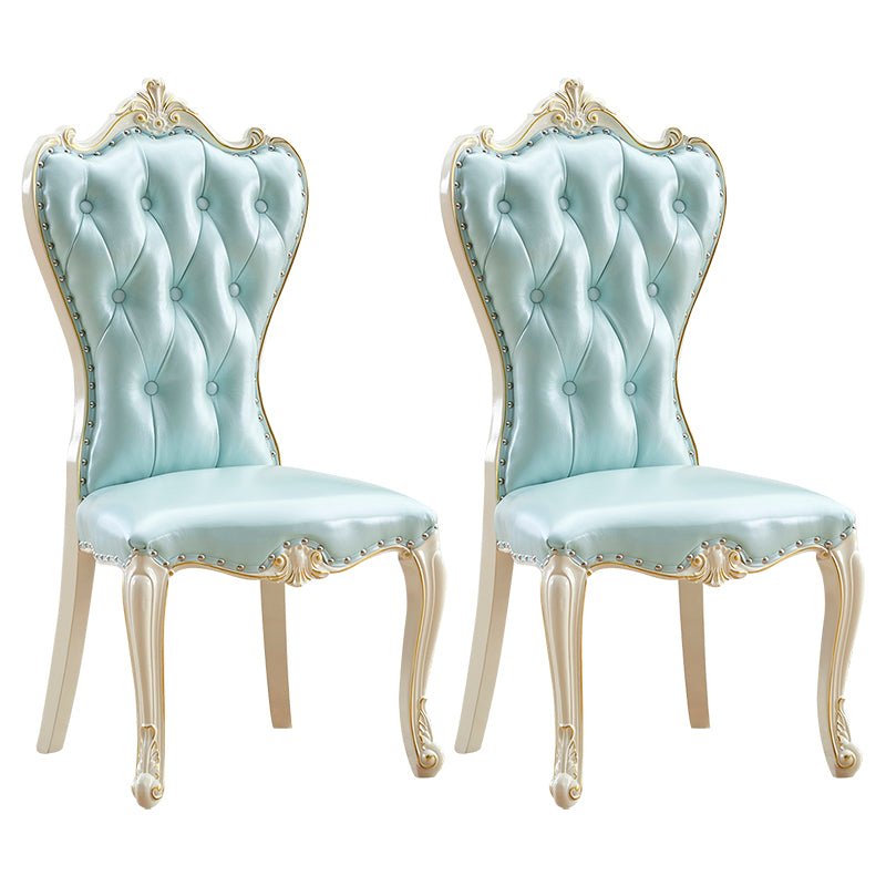 European style Birch Leather Side chair Light color Parsons Dining Chair