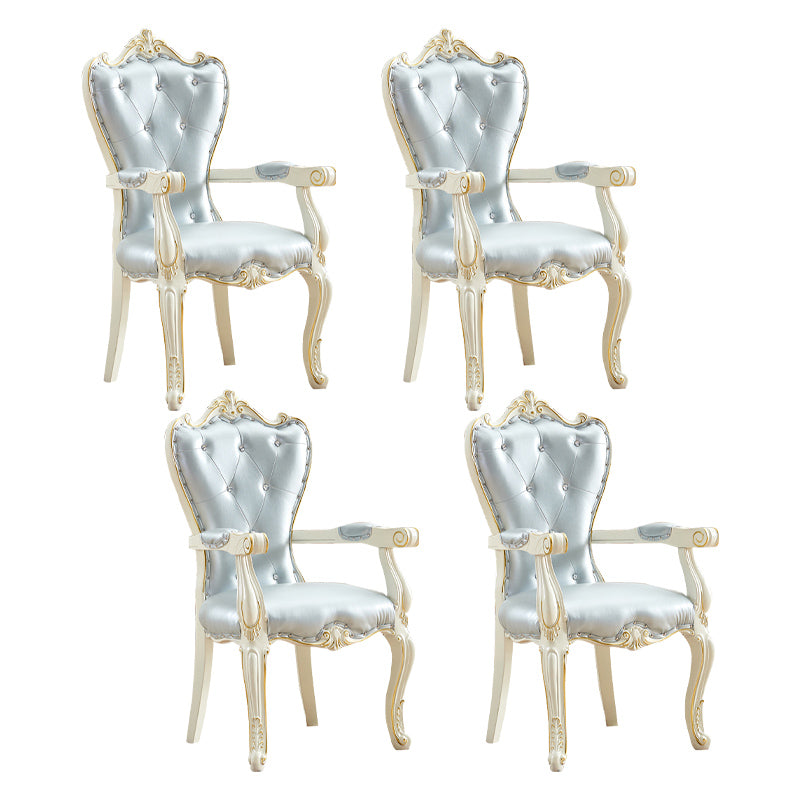 European Style Birch Leather Arm Chair Light Color Solid Back Dining Chair with White Legs