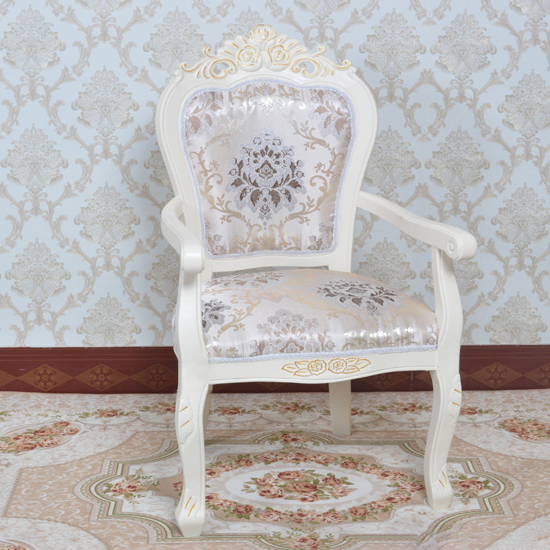 European Style Birch Leather Arm Chair Light Color Solid Back Dining Chair with White Legs