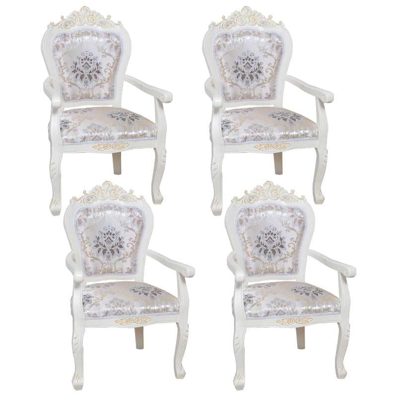 European Style Birch Leather Arm Chair Light Color Solid Back Dining Chair with White Legs