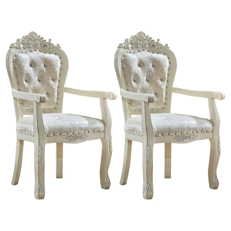 European Style Birch Leather Arm Chair Light Color Solid Back Dining Chair with White Legs