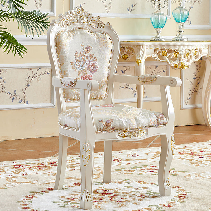 European Style Birch Leather Arm Chair Light Color Solid Back Dining Chair with White Legs