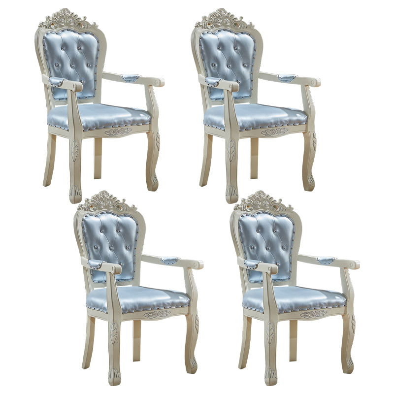 European Style Birch Leather Arm Chair Light Color Solid Back Dining Chair with White Legs