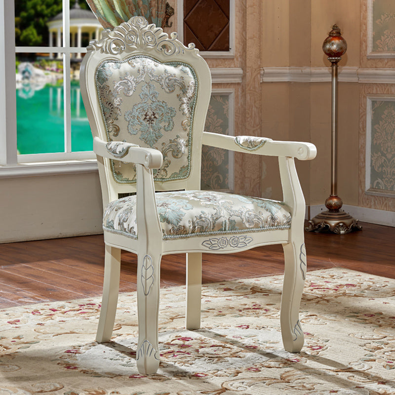 European Style Birch Leather Arm Chair Light Color Solid Back Dining Chair with White Legs