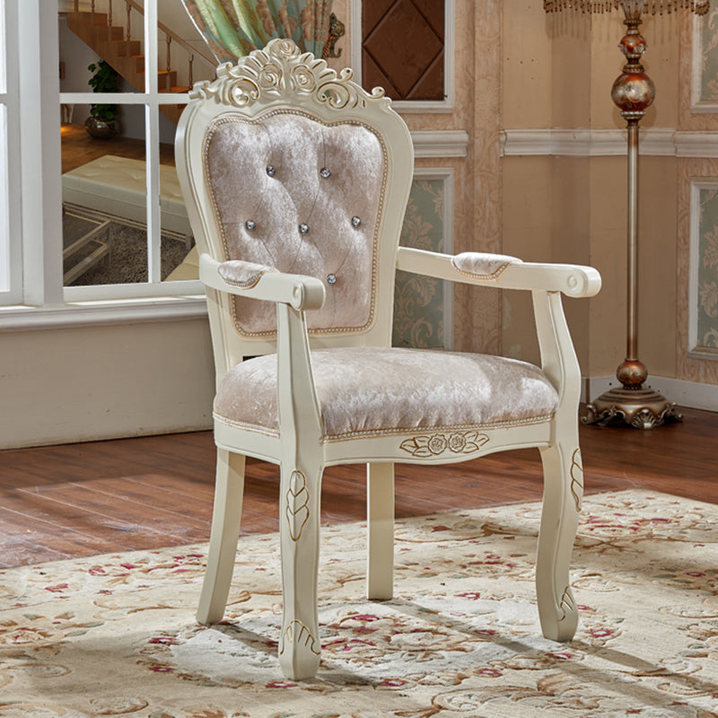 European Style Birch Leather Arm Chair Light Color Solid Back Dining Chair with White Legs