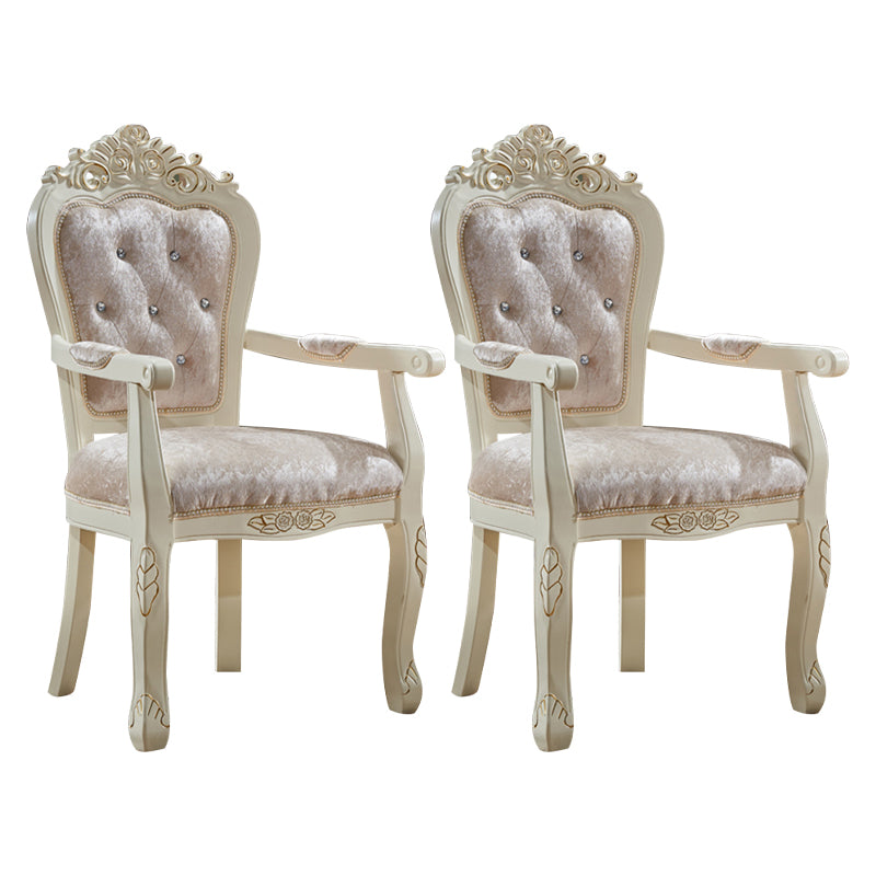 European Style Birch Leather Arm Chair Light Color Solid Back Dining Chair with White Legs