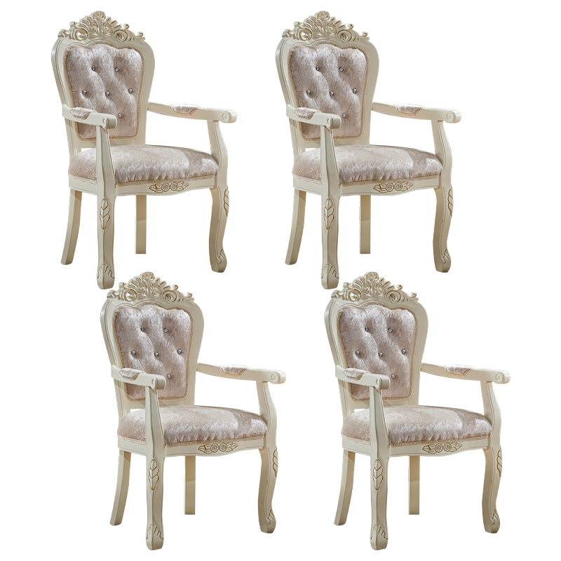 European Style Birch Leather Arm Chair Light Color Solid Back Dining Chair with White Legs