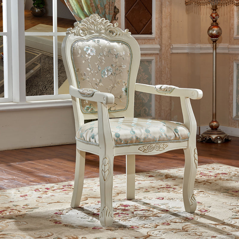 European Style Birch Leather Arm Chair Light Color Solid Back Dining Chair with White Legs