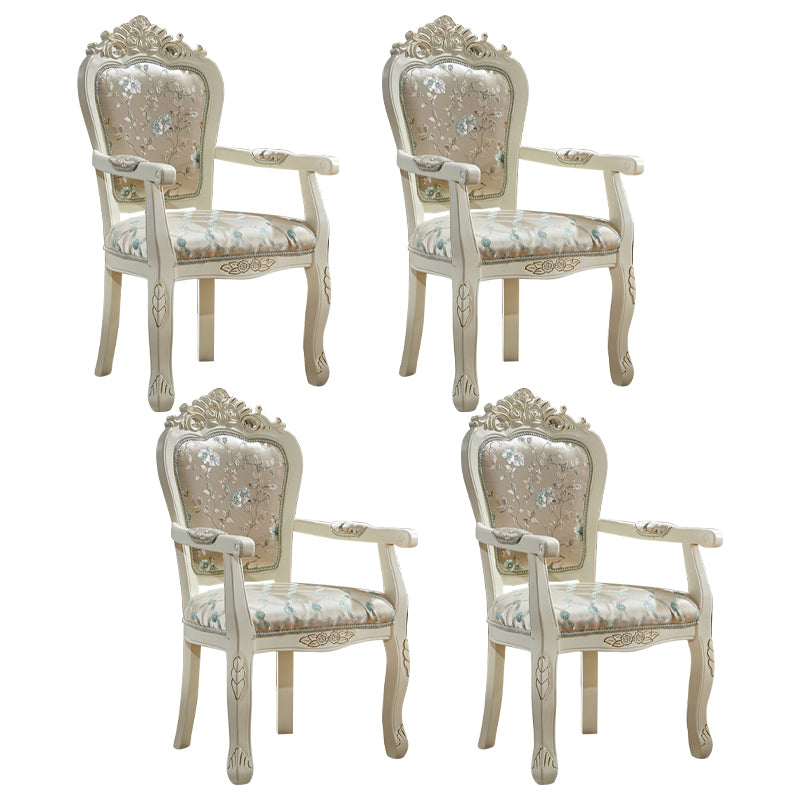 European Style Birch Leather Arm Chair Light Color Solid Back Dining Chair with White Legs