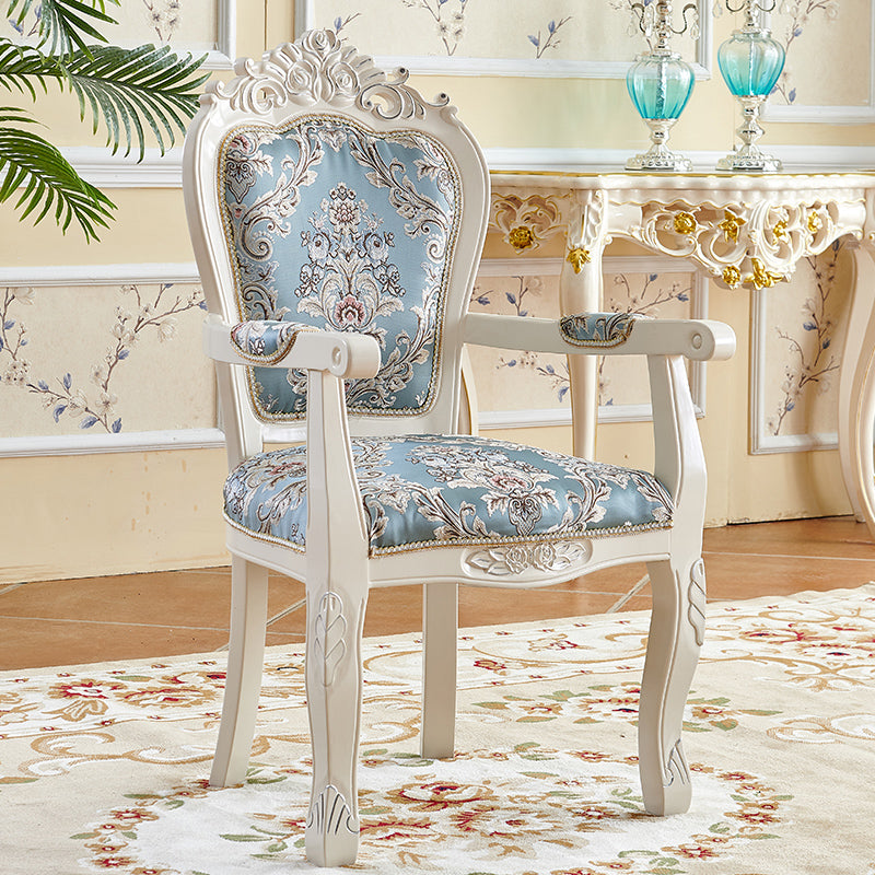 European Style Birch Leather Arm Chair Light Color Solid Back Dining Chair with White Legs