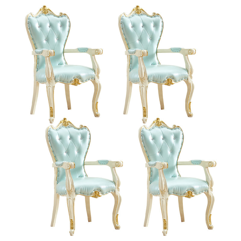 European Style Birch Leather Arm Chair Light Color Solid Back Dining Chair with White Legs