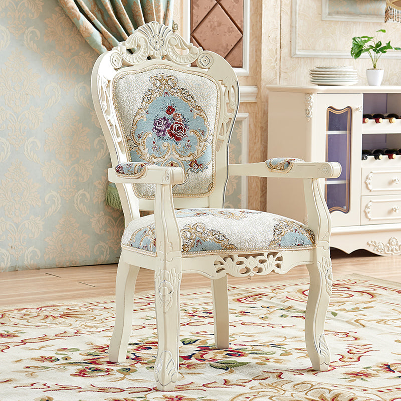 European Style Birch Leather Arm Chair Light Color Solid Back Dining Chair with White Legs