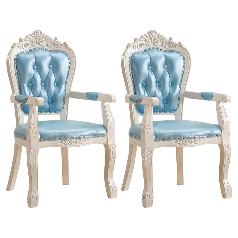 European Style Birch Leather Arm Chair Light Color Solid Back Dining Chair with White Legs