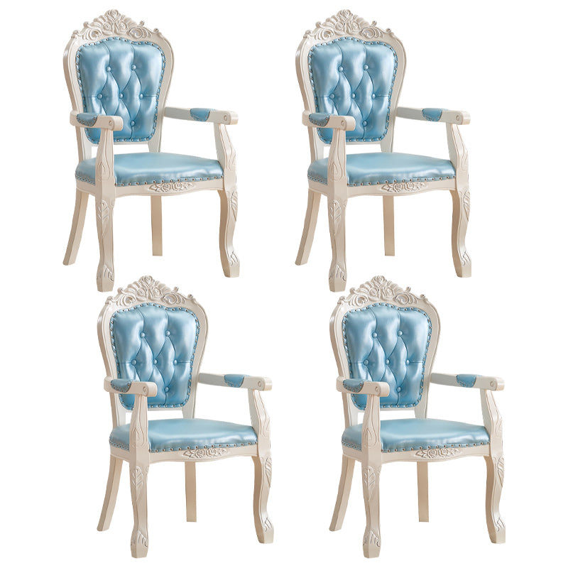 European Style Birch Leather Arm Chair Light Color Solid Back Dining Chair with White Legs