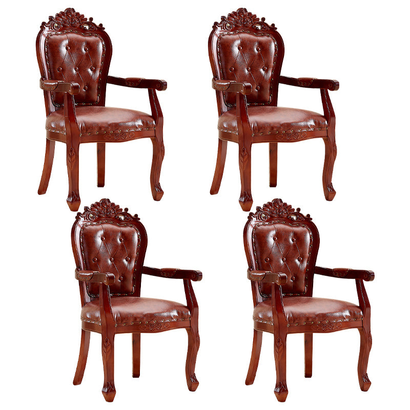 European Style Birch Leather Arm Chair Light Color Solid Back Dining Chair with White Legs
