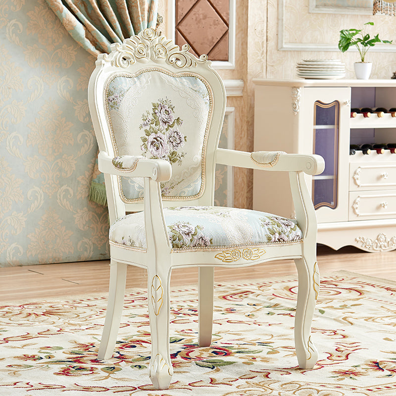 European Style Birch Leather Arm Chair Light Color Solid Back Dining Chair with White Legs