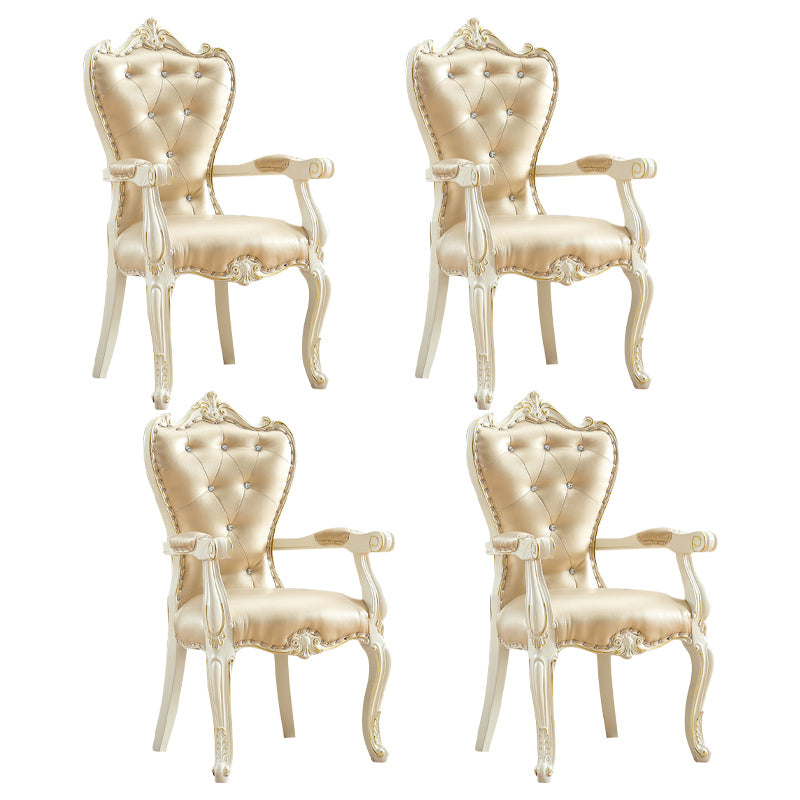 European Style Birch Leather Arm Chair Light Color Solid Back Dining Chair with White Legs