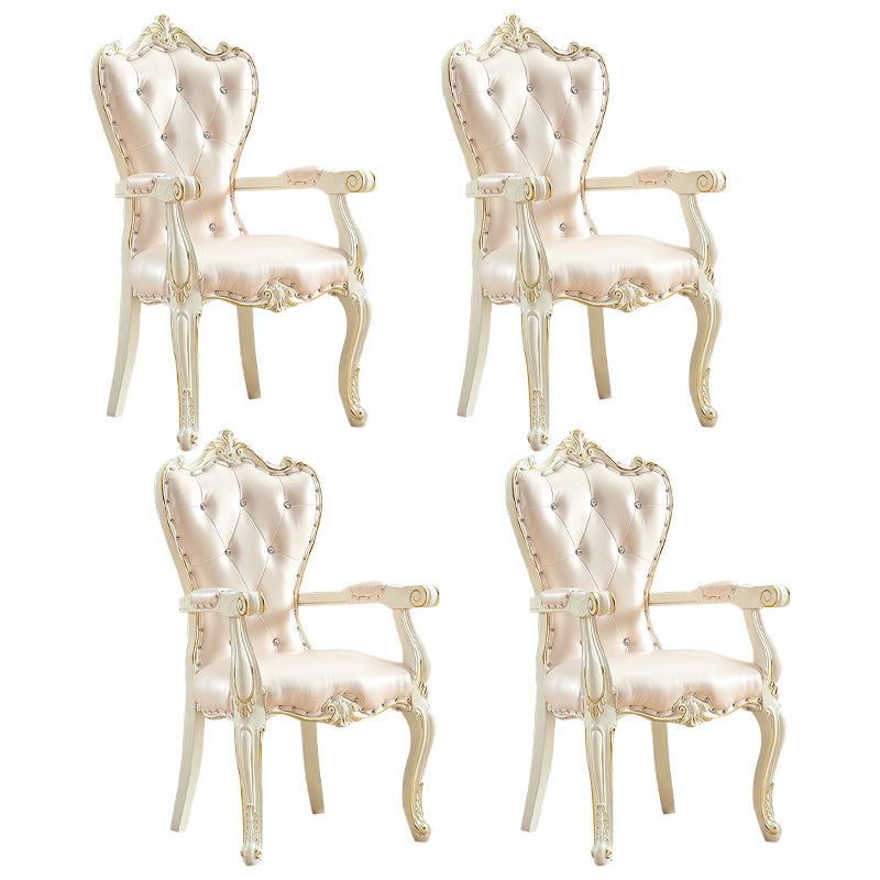 European Style Birch Leather Arm Chair Light Color Solid Back Dining Chair with White Legs
