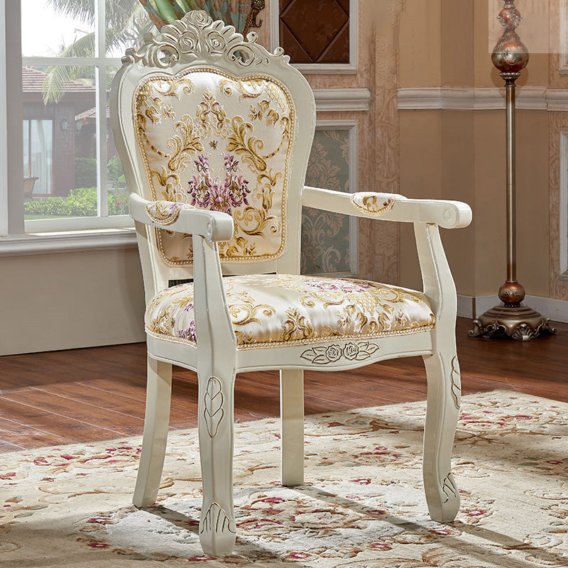 European Style Birch Leather Arm Chair Light Color Solid Back Dining Chair with White Legs