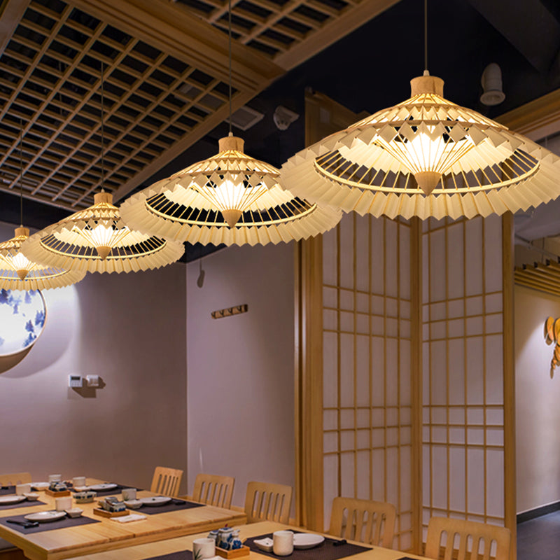 Konische Deckenlampe Chinesische Bambus 1 Glühbirne 16 "/19,5" Breitholz Anhänger Beleuchtung