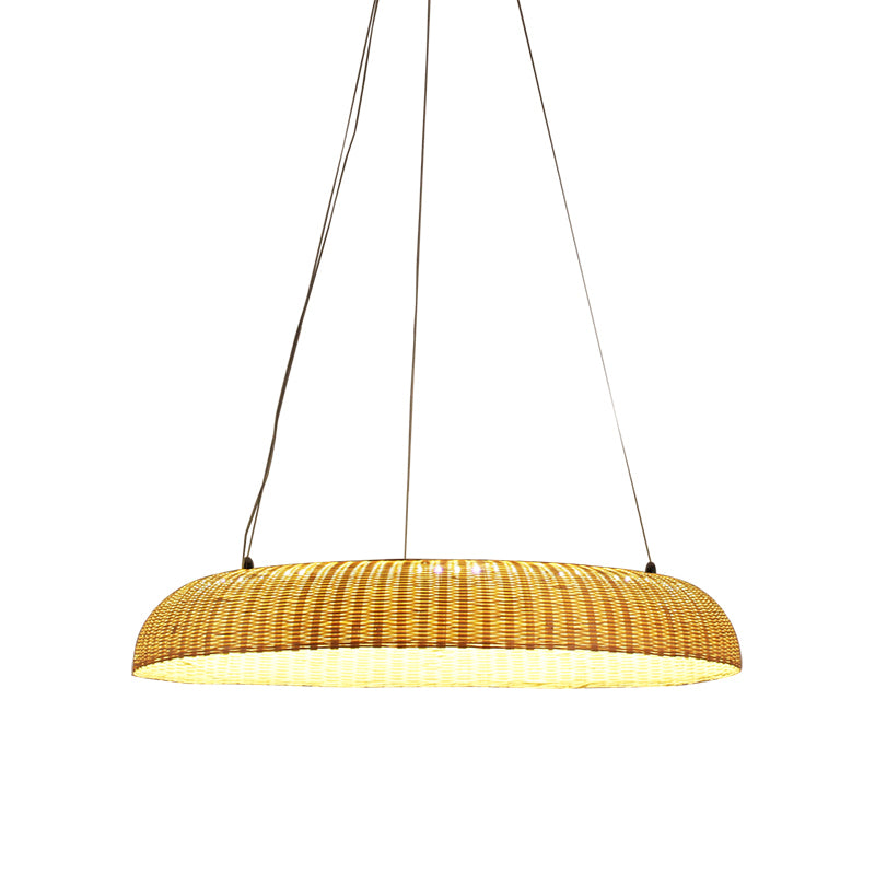 Bamboo Handwoven Pendant Lamp Chinese LED Hanging Light Fixture in Beige for Dining Room