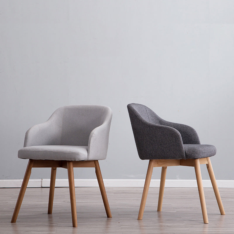 Scandinavian Beech Solid Back Arm Chair Fabric Dining Chair with Natural Legs
