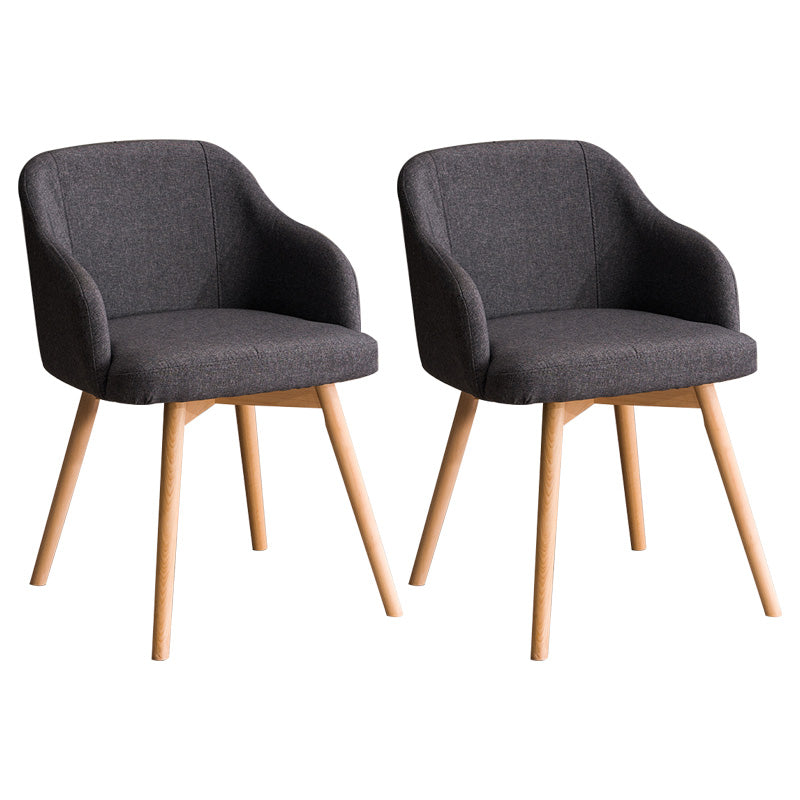 Scandinavian Beech Solid Back Arm Chair Fabric Dining Chair with Natural Legs