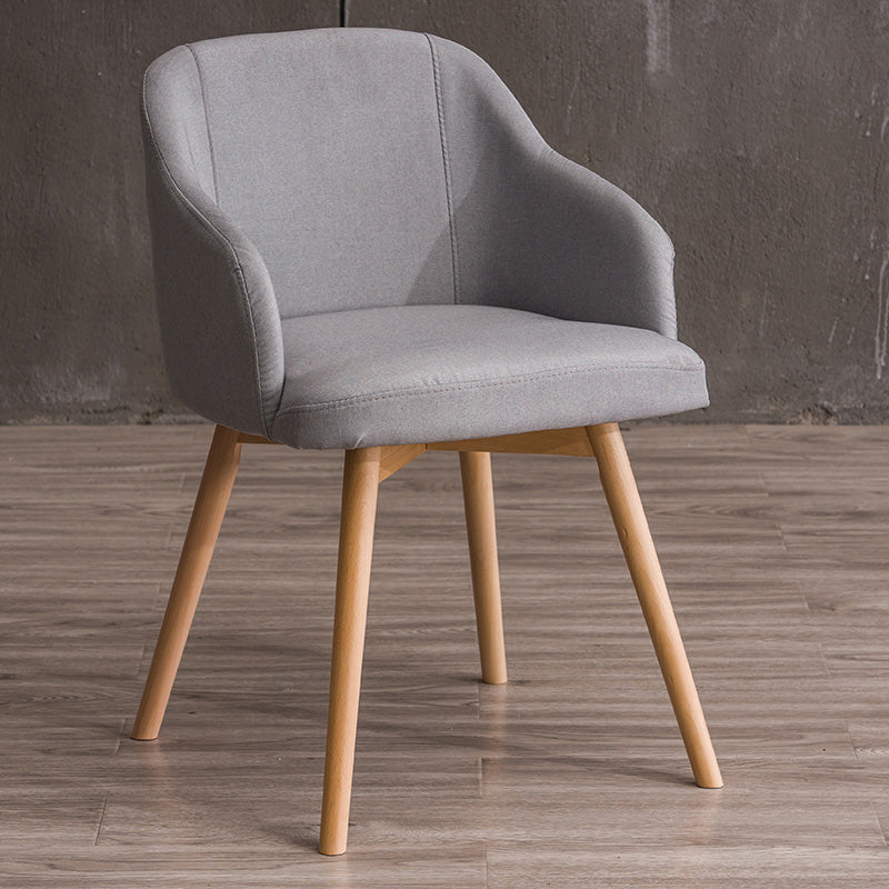 Scandinavian Beech Solid Back Arm Chair Fabric Dining Chair with Natural Legs