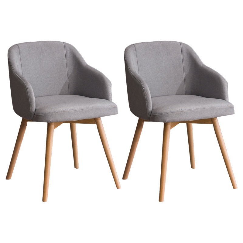 Scandinavian Beech Solid Back Arm Chair Fabric Dining Chair with Natural Legs