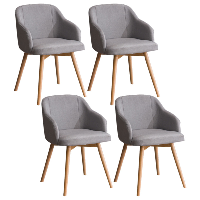 Scandinavian Beech Solid Back Arm Chair Fabric Dining Chair with Natural Legs