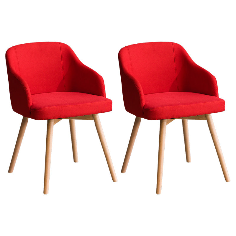 Scandinavian Beech Solid Back Arm Chair Fabric Dining Chair with Natural Legs