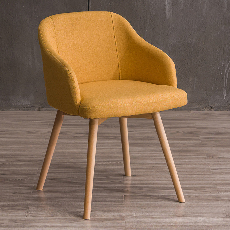 Scandinavian Beech Solid Back Arm Chair Fabric Dining Chair with Natural Legs