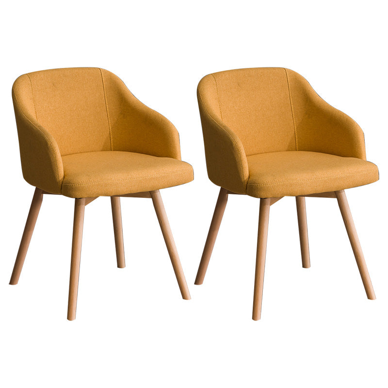 Scandinavian Beech Solid Back Arm Chair Fabric Dining Chair with Natural Legs