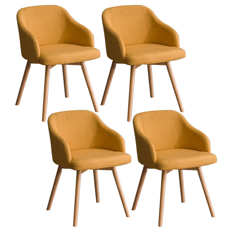 Scandinavian Beech Solid Back Arm Chair Fabric Dining Chair with Natural Legs